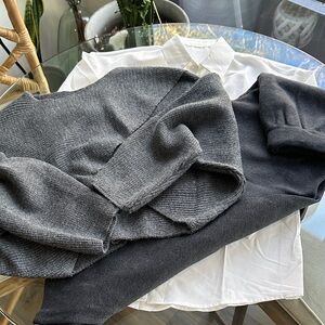 Gray Sweater and White Shirt Set with pants